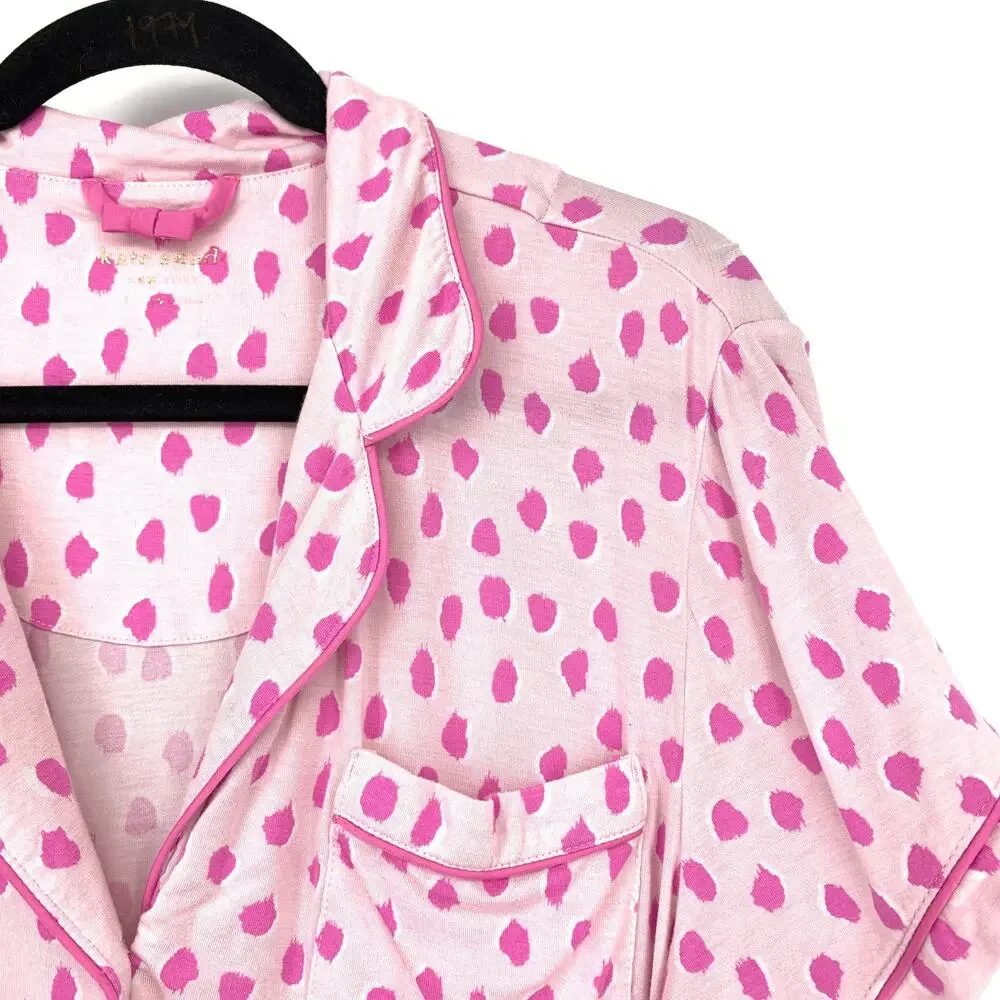 Kate Spade Pajama Set Womens Size L Pink Animal Print Spots Novelty Print *FLAW